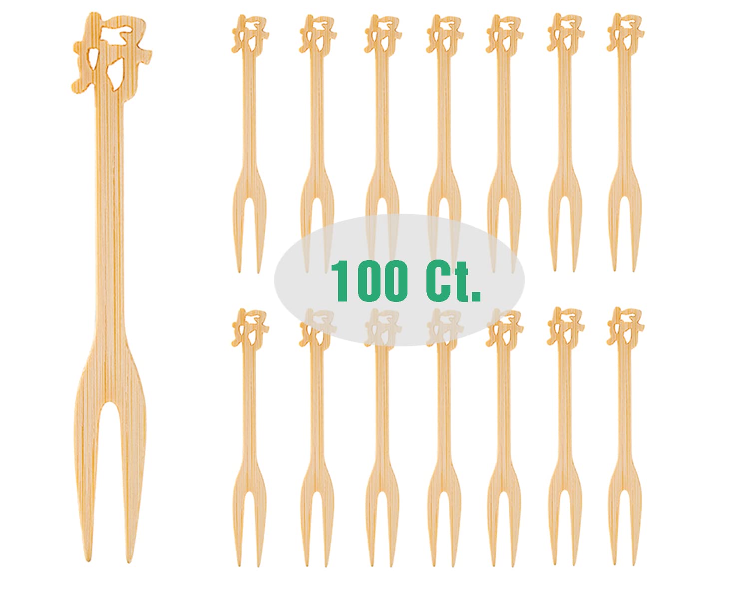 Sansnow Fancy Wooden Cocktail Toothpicks, Chinese"hao" Decorative Food Picks for Home/Birthday/Christmas Party, Special Bamboo Mini Forks for Appetizer 100 Counts, 3.5"(Good)
