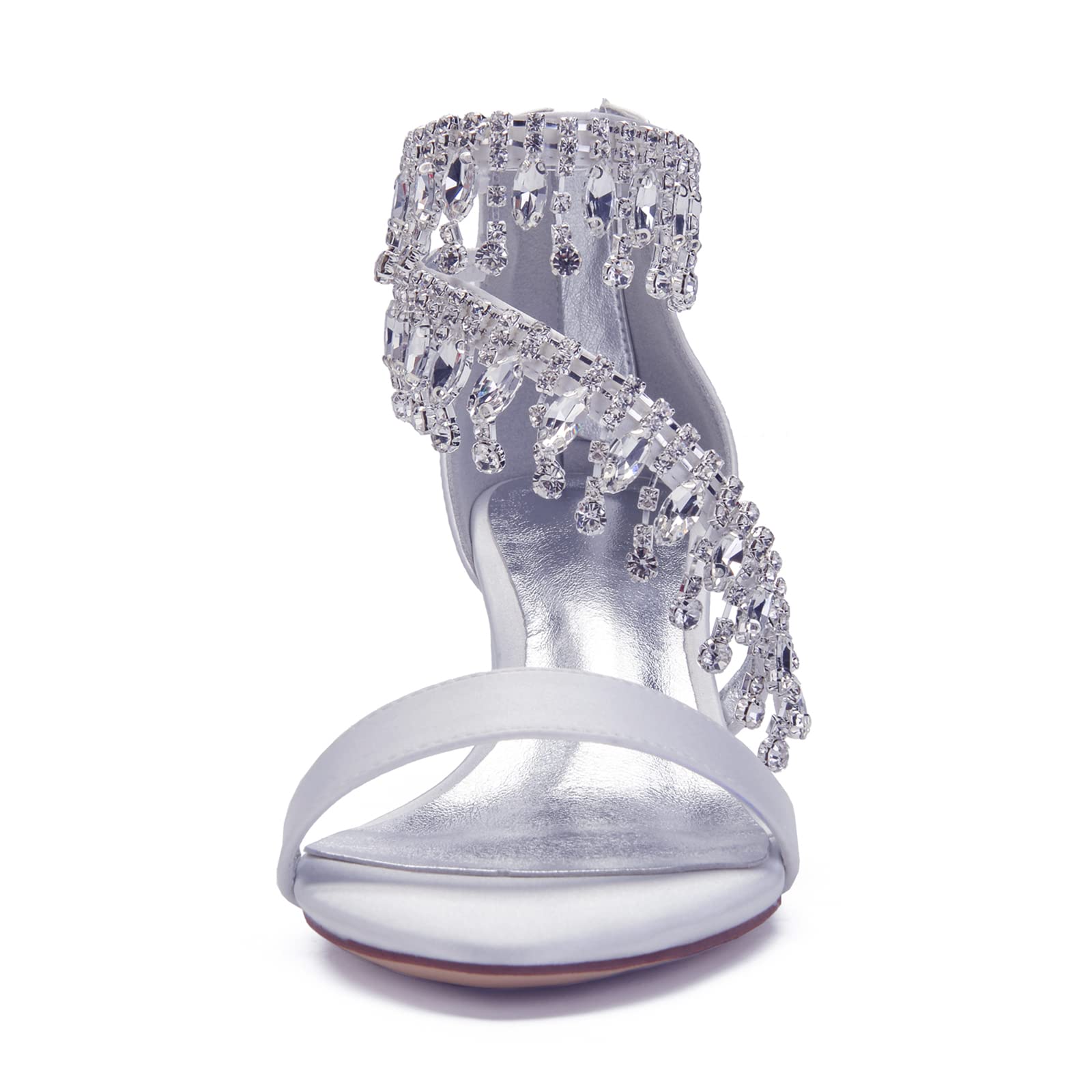Sandali con Tacco a Punta Aperta con Decorazione in Cristallo da Donna Scarpe da Sposa con Tacco Grosso Basso con Cerniera,Burgundy,41 EU