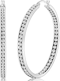 Large Rose Gold Stainless Steel Hoop Earrings for Women, Big Hypoallergenic Hoops Earring ARSKRO Huge Cubic Zirconia Rhinestone Crystal Basketball 50mm 2 inch Ear Ring Jewelry Gifts for Women Mens Sensitive Ears