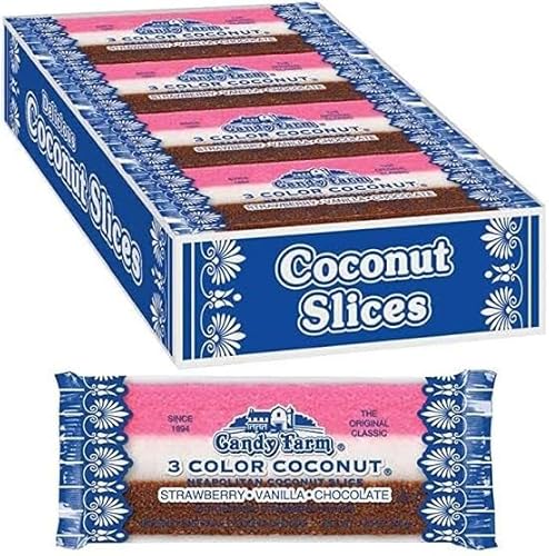 Candy Farm 3 Color Coconut Candy Bars, 24 Bars, 2 oz (57 g) each, Net Wt 48 oz (1.36 kg)