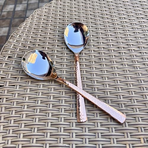 Image of Stainless Steel And Copper Made Serving Spoon Set Metal Kitchen Dining And Cutlery | Steel And Copper Metalic Finish | A Touch of Elegance to Your Dining And Serving (Pack of 2) ,21 Cm