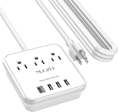 Miniatura 9 de Cruise Essentials, regleta de alimentación de 10 pies con 3 salidas y 4 puertos USB (1 USB C), protector sin sobretensiones para cruceros, viajes,