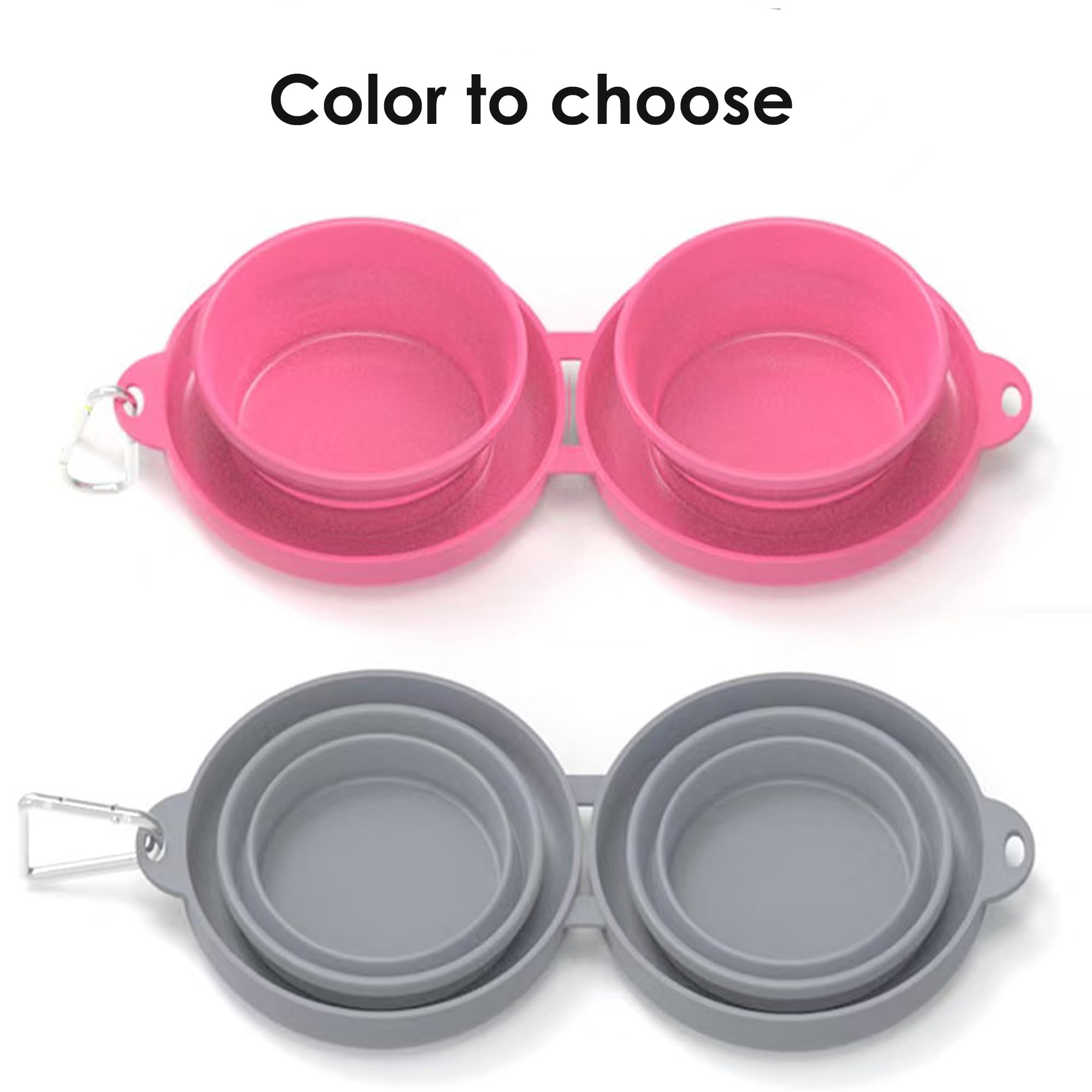 Double gamelle pliable pour chien et chat, 2 en 1 en silicone avec mousqueton, gamelle portable pour camping, randonnée, animaux de compagnie de petite et moyenne taille, gris foncé