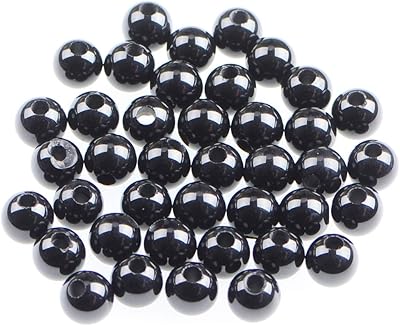 احجار كريمة طبيعية 8 ملم خرز دائري سائب بفتحة كبيرة 2.5 ملم، 40 قطعة من ايه دي بيدز (عقيق يماني اسود)