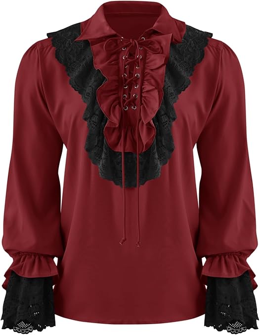 Runcati Mens Pirate Shirt Ruffle Renaissance Victorian Vampire Poet Shirts Steampunk Gothic Medieval Lace Costume