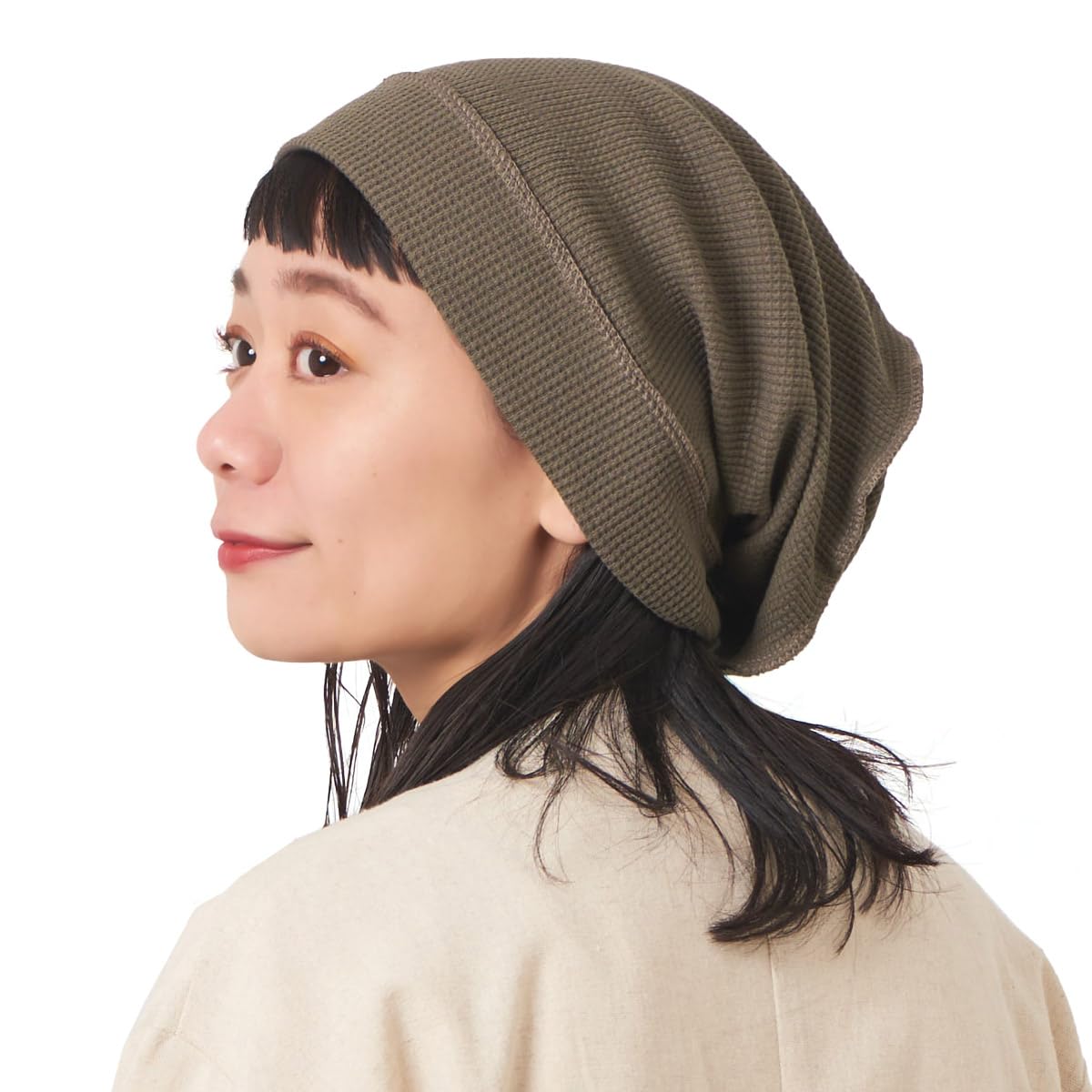 Charm Men's Brown Oversized Beanie Hipster Hat, Wo 100% Cotton Reversed Waffle Chemo Hat, Long Slouchy Cap For All Seasons
