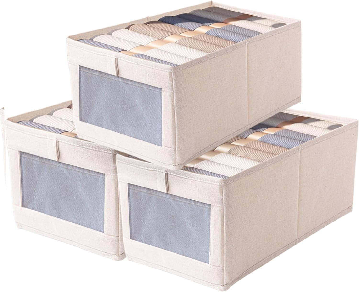 XIKAYA Armadio in tessuto,Organizer Armadio,Scatole Per Armadio,Scatole Portaoggetti per armadio,Cubo pieghevole in tessuto con finestra trasparente,per bucato,giocattoli,vestiti,libri (3 pezzi/set)