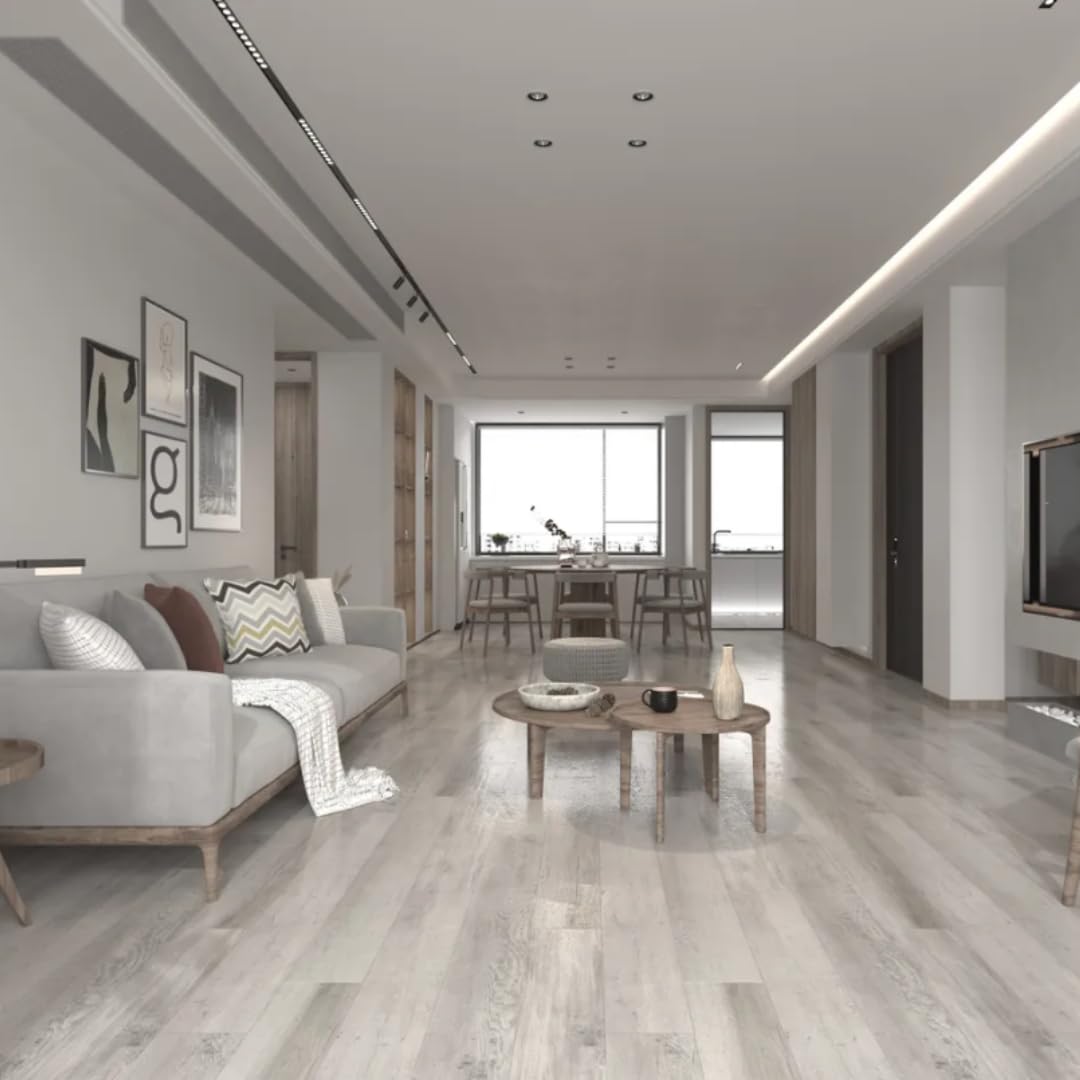 HORI Klick Hartvinylboden aus hochwertigem SPC ohne PVC, Eiche Perth, geräucherte Landhausdiele, 1,98 m², Trittschalldämmung, wasserfest, für Fußbodenheizung und Feuchträume geeignet,