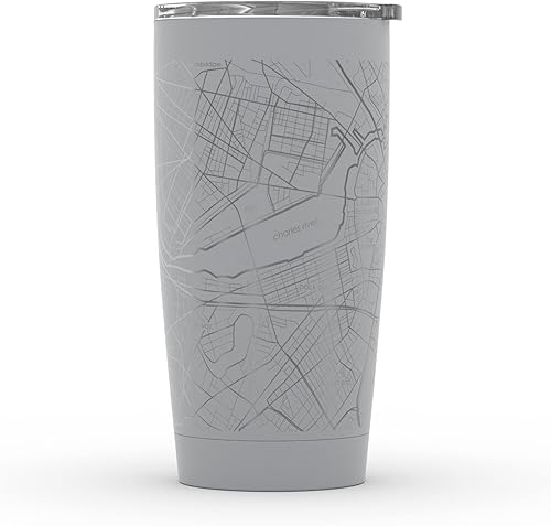 Vista 102 de Well Told Vaso de café aislado con diseño de mapa de Nueva York grabado, taza de acero inoxidable grabada (20 onzas, negro) con aislamiento de mapa