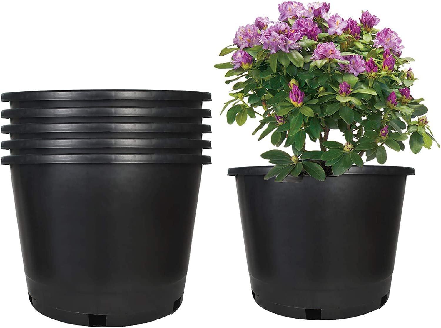 Muddy Hands Black Pack Of 5-20 Litre Plastic Plant Pots Outdoor Garden Round Flower Herb Vegetable Salad Fruit Planters