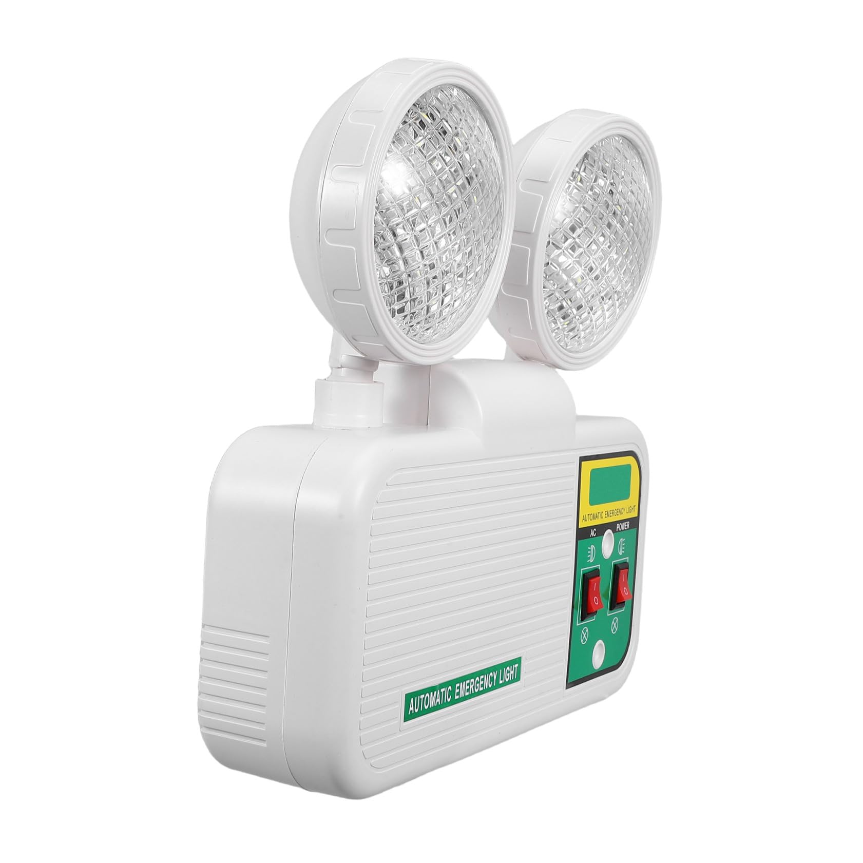 Amosfun Lampada di Emergenza Doppia Testa LED Ricaricabile da Parete | Plastica Bianca, Struttura Ritardante Fiamma, per Corridoi e Vie di Evacuazione