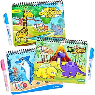 Tacobear 3pcs Magic Water Colouring Book Magic Painting Books with Water Reusable Water Drawing Book with Magic Pen Early Education Doodle Painting Toys for Kids Boys Girls Ages 3 Years Plus