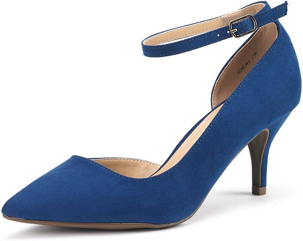 DREAM PAIRS Women's Ideal Navy Suede Low Heel Dress Pump Shoes - 6 M US