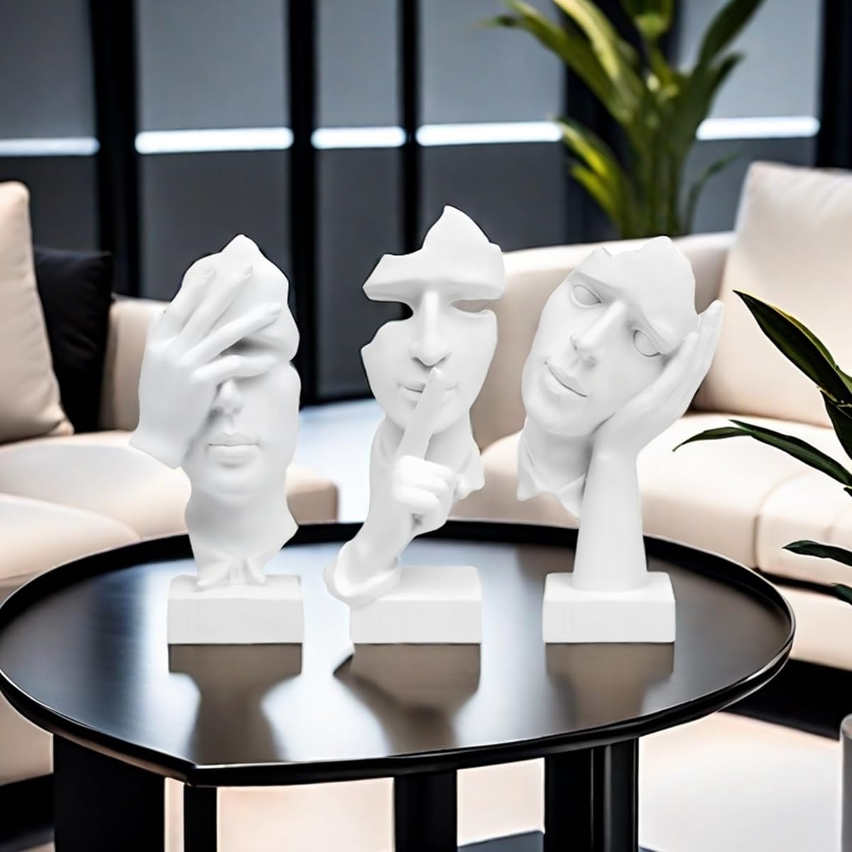 Statua del pensatore a 3 pezzi, il silenzio è una statuetta d'arte astratta in oro, sculture in resina per la casa moderna Decorazioni per oggetti decorativi per l'ufficio domestico (Bianco)