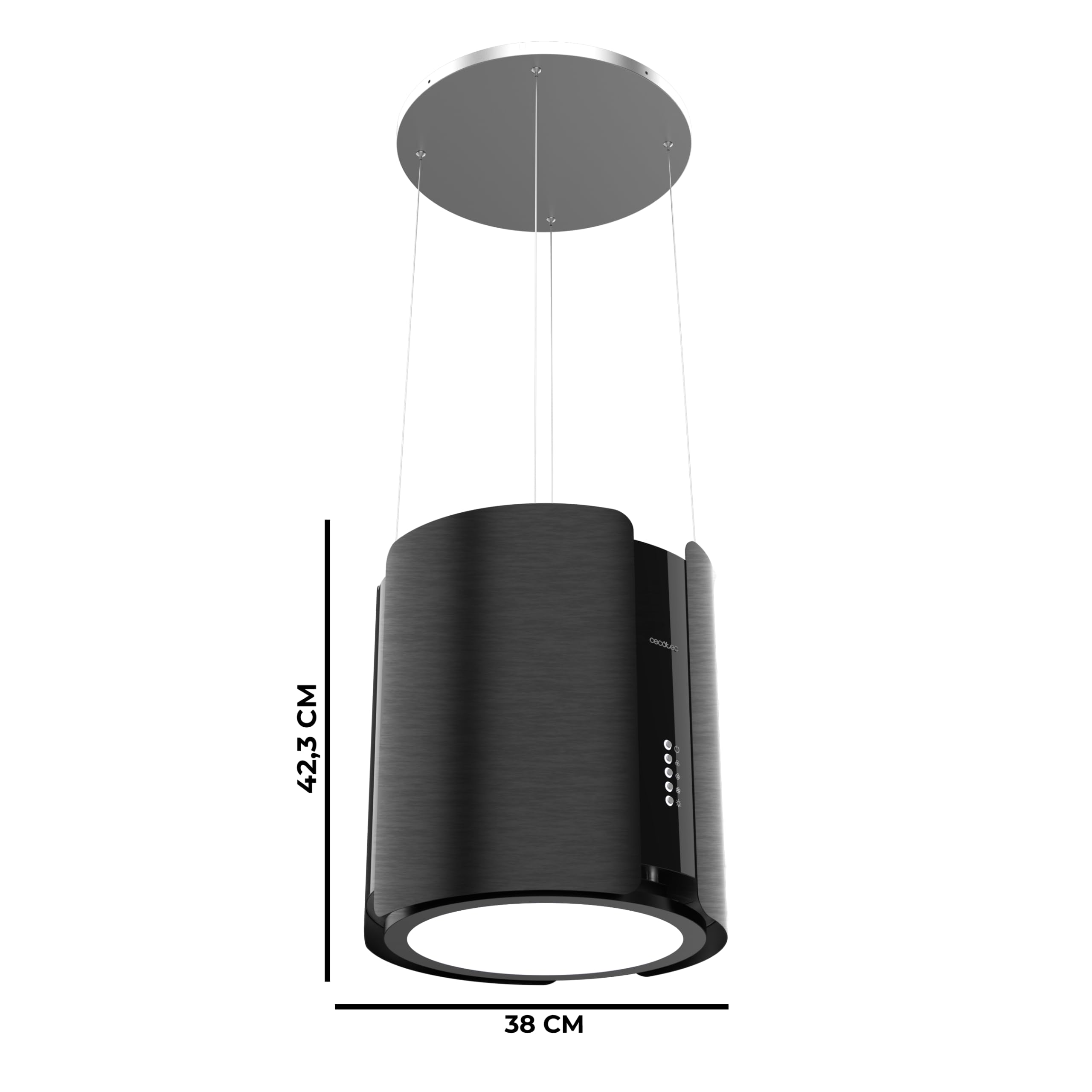 Cecotec Cappa a Isola Rotonda 38 cm Bolero Flux CRE 385500 Black A+. Portata 591,2 m³/h, Motore DC, Comandi Elettronici, Filtro Carbone, Classe A+, Finitura Acciaio Nero - 3