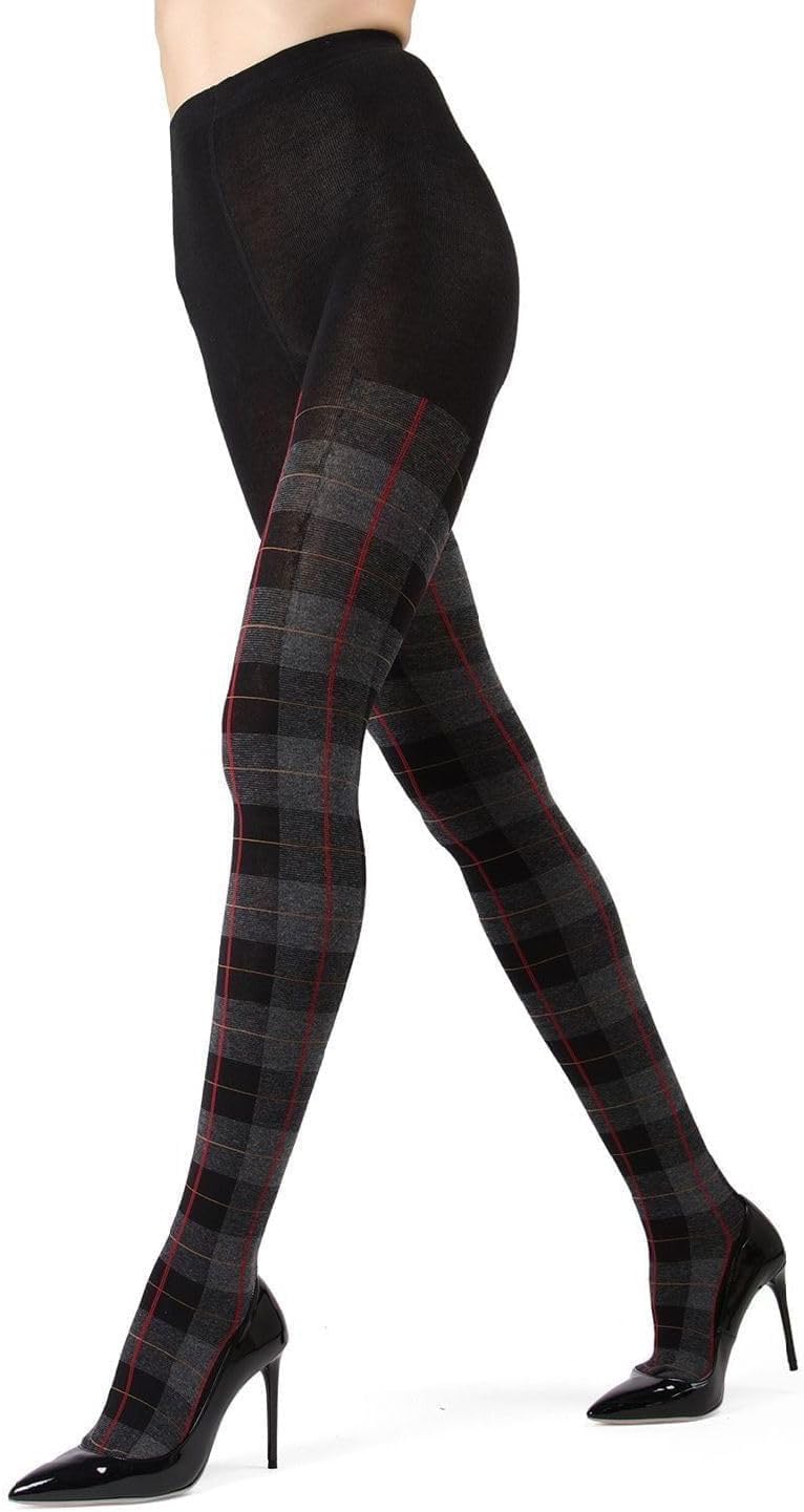 MeMoi Glasgow Plaid Cotton Tights for Women, Cozy Sweater Tights, Warm and Fashionable Patterned Tights – Sizes Small to 6X