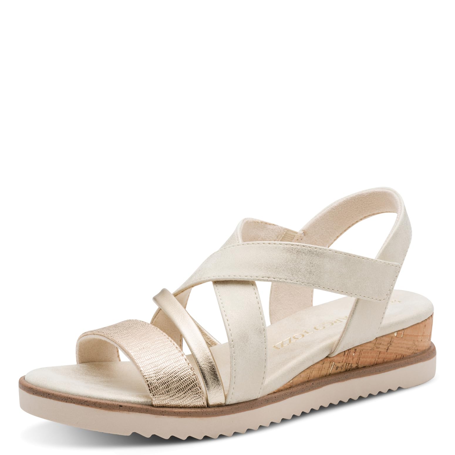 MARCO TOZZI Women Sandal soft Feel Me footbed Vegan soft lining Stylish, beige (DUNE MET.COMB), 4 UK