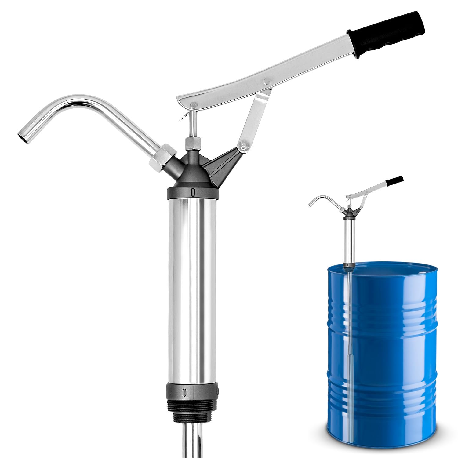 QWORK® pompe à tambour à levier, Tube d'aspiration télescopique auto-ajustable, pour Diesel, huile lubrifiante, huile moteur