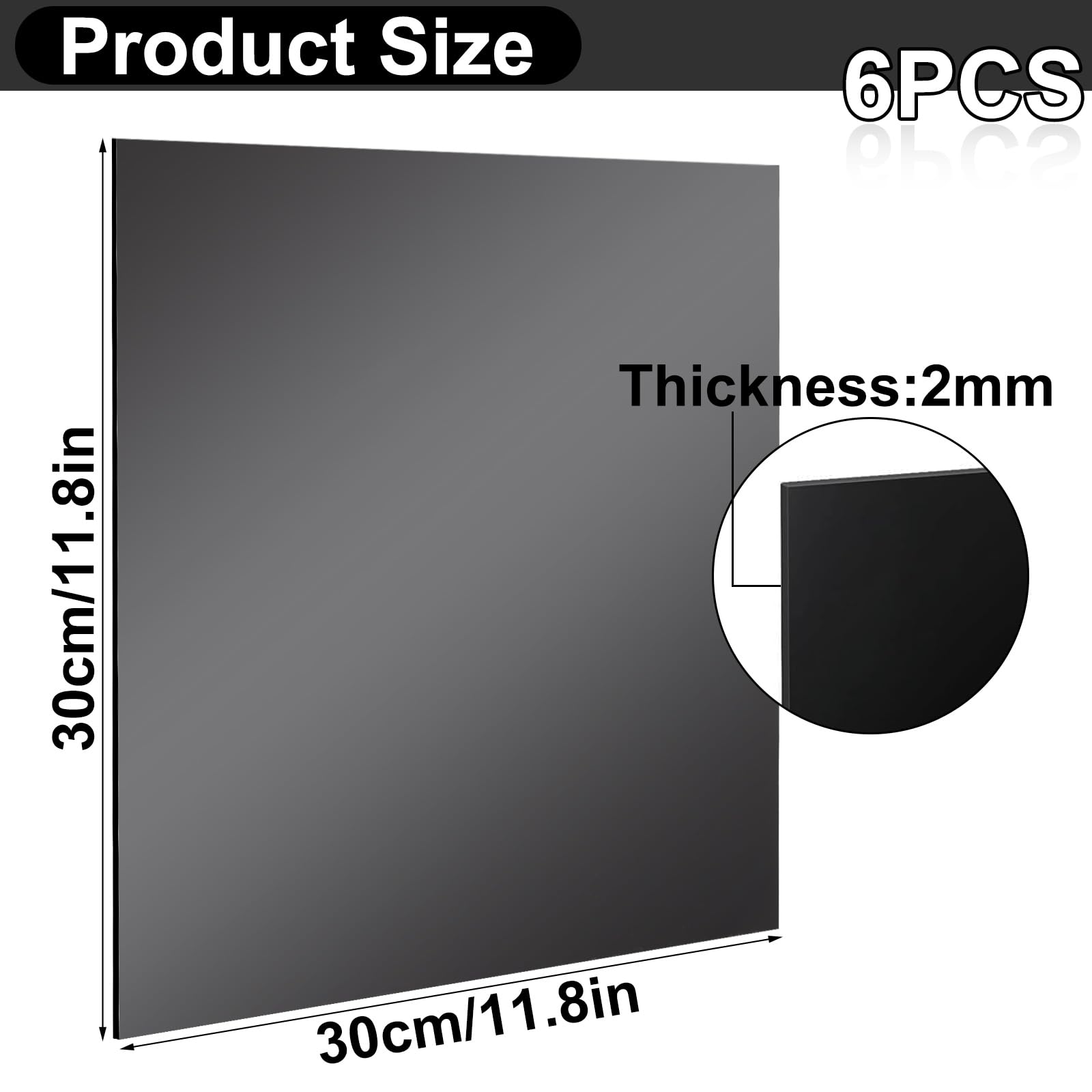YAYODS 6PCS Black Acrylic Sheet 30 x 30cm, 2mm Square Perspex Sheets with Protective Film, Black Gloss Acrylic Sheet Signs for Painting DIY Crafts - Image 2