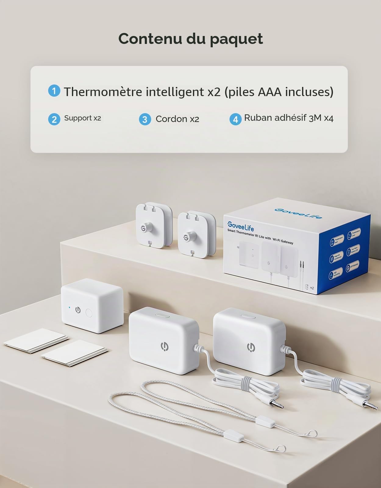 GoveeLife Thermomètre de réfrigérateur WiFi avec alarme, jauge de température numérique sans fil avec contrôle par application, 2 ans d'exportation de données gratuite, pour la maison, la cuisine, le