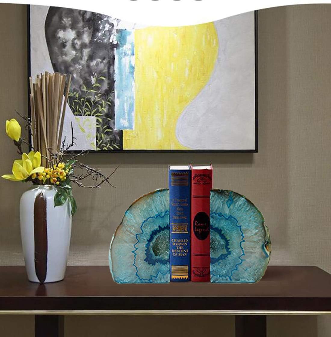 JIC Gem Teal Agate Bookends Heavy Duty Book Ends for Shelves Geode Book Ends with Rubber Bumpers for Office Décor and Home Decoration(1 Pair, 2-3 LBS) : Home & Kitchen