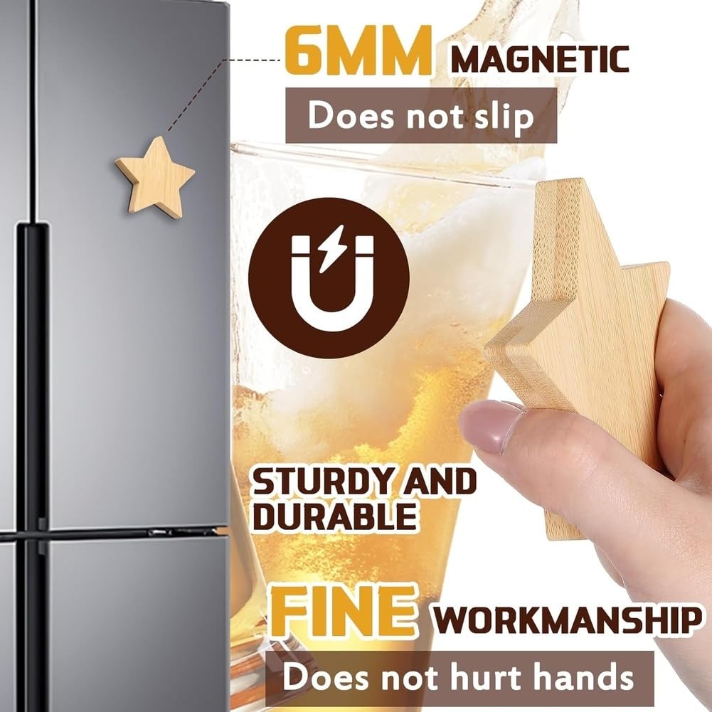 24 Piezas Abrebotellas Magnéticos 2.5in Forma de Estrella de Bambú DIY Abrebotellas de Cerveza Imán de Nevera