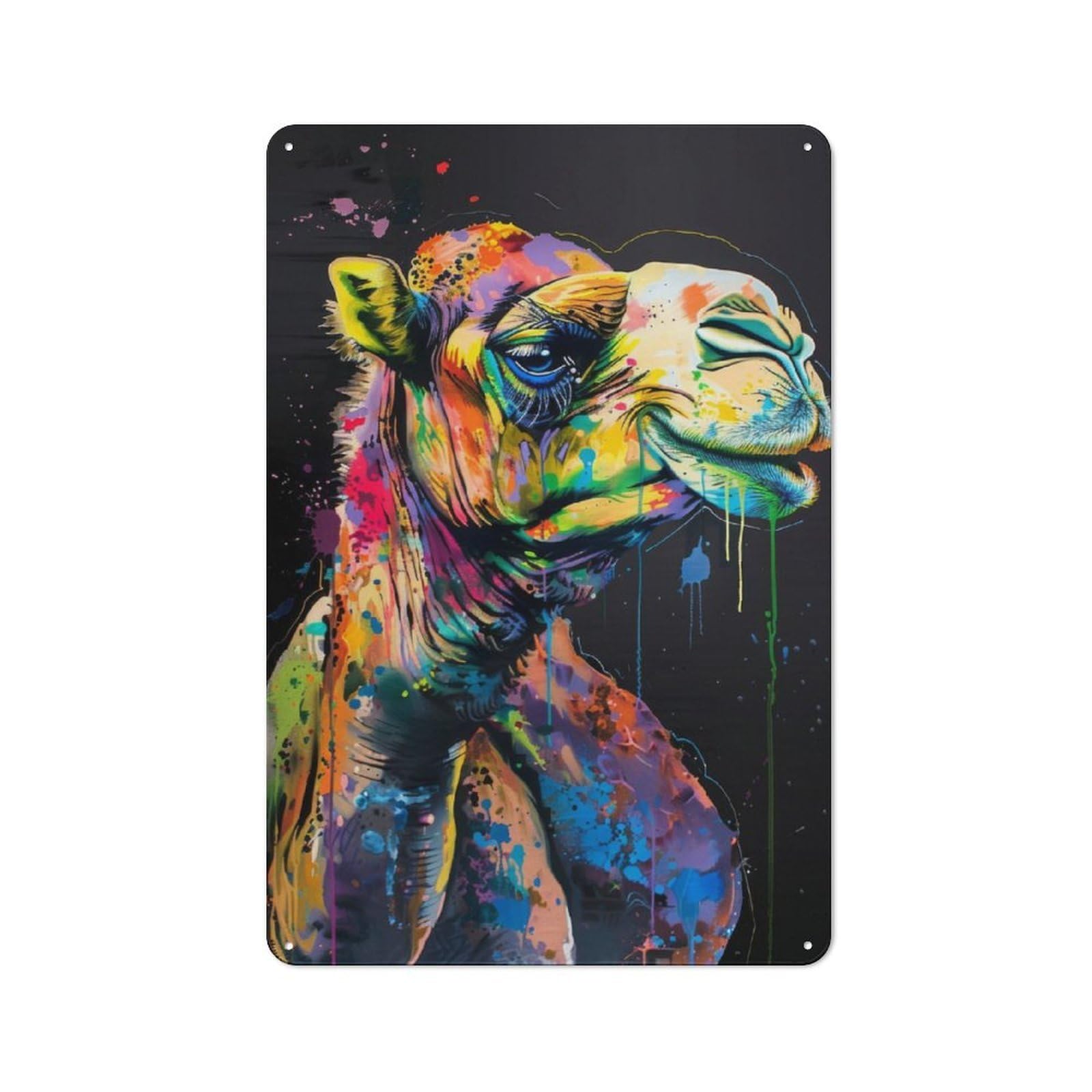 Junmoney Camel Popart Painting Simple Retro Tin Sign 30X20cm, Office Wall Decor For Hobby Room, Office, Lounge Or Living Room