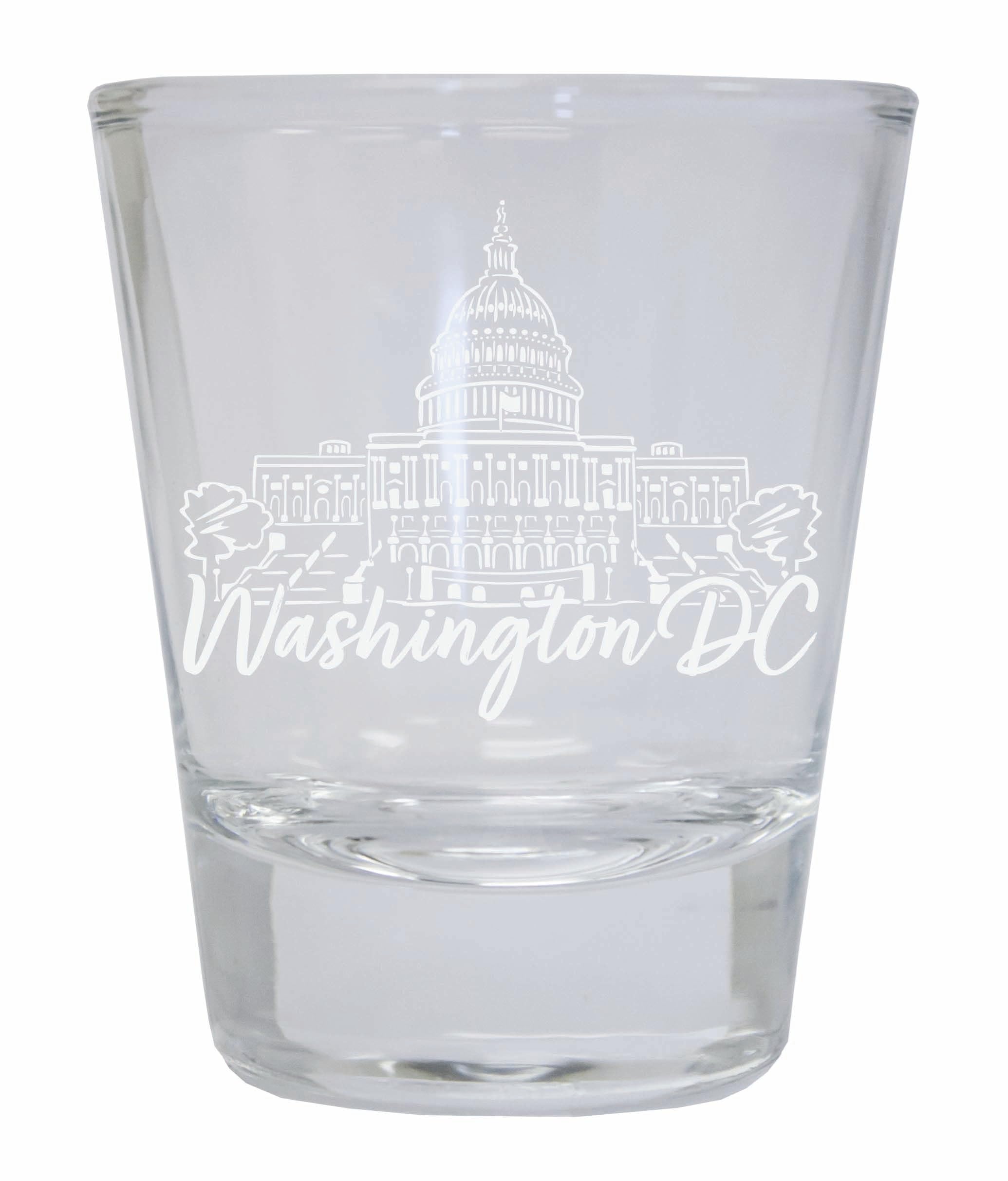 R and R Imports Washington DC Engraved Design 2 Souvenir 2 Ounce Engraved Shot Glass Round Clear Single Unit