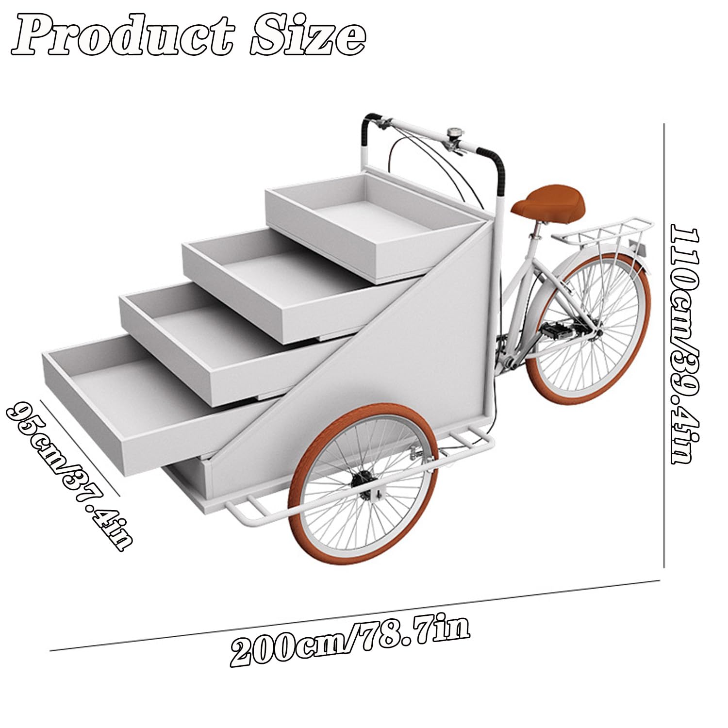 Triciclo móvil expendedor con sombrilla, Carrito de Flores, Carrito de Comida y Bebida, quiosco de Mercado de Agricultores, para Bodas, Fiestas o Eventos,Blanca