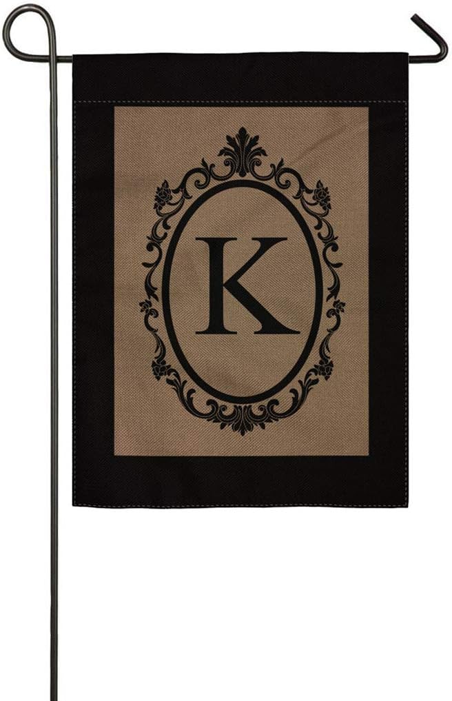pingpi K Monogram Double-Sided Burlap Garden Flag - 12.5"W x 18"H - Image 2