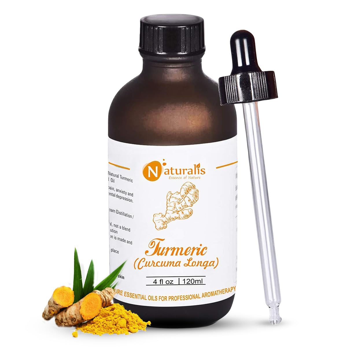Naturalis Essence Of Nature Turmeric Essential Oil 100% Undiluted Pure And Natural Therapeutic Grade For Skin Cleansing And Pain Relief - 120Ml