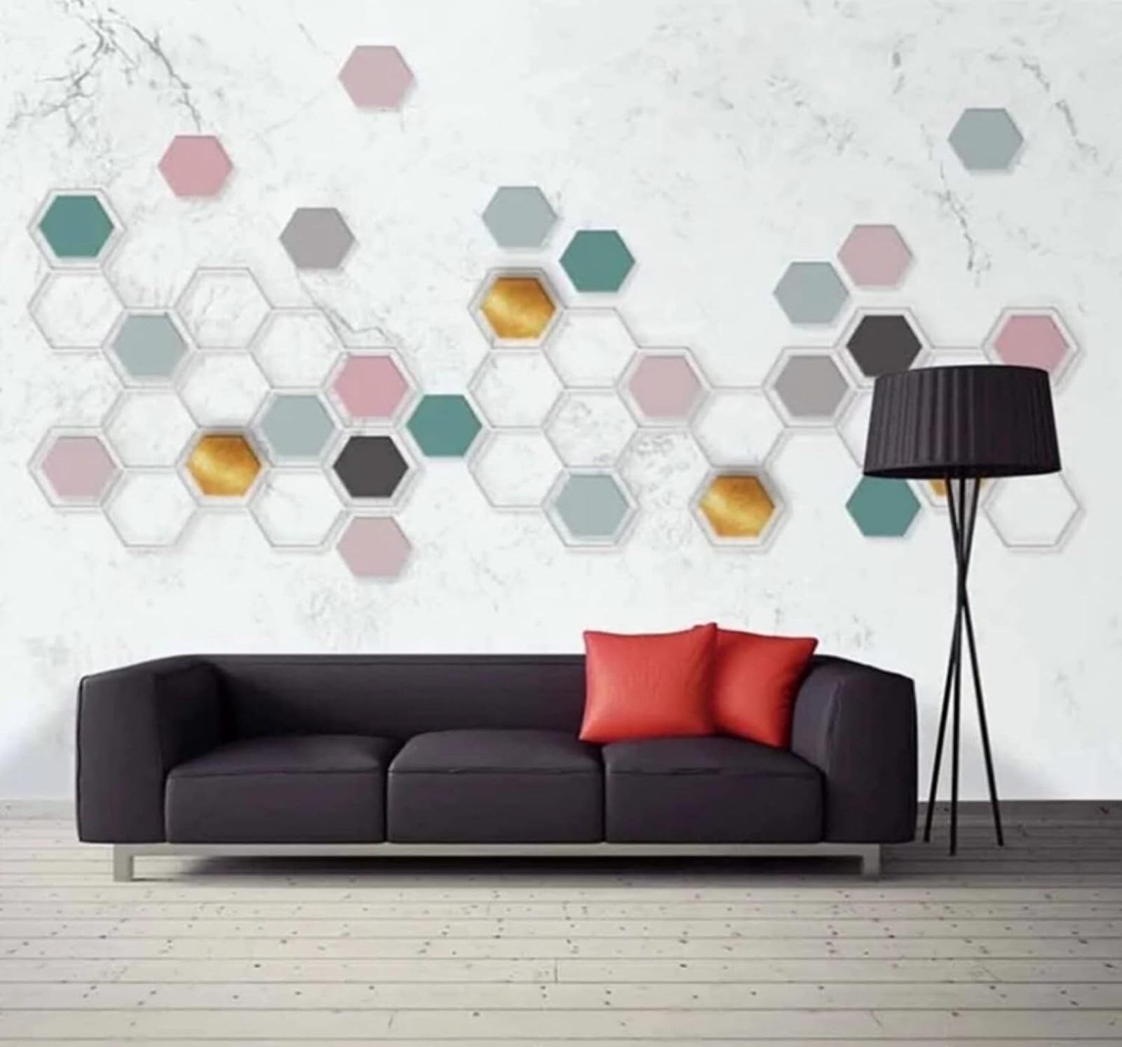 XLMING Minimalist Geometric Colourful Hexagonal Marble Effect 3D Wallpaper Luxury Home Dining Decor Paste Sofa Living Room The Wall for Bedroom Mural-150cm×105cm