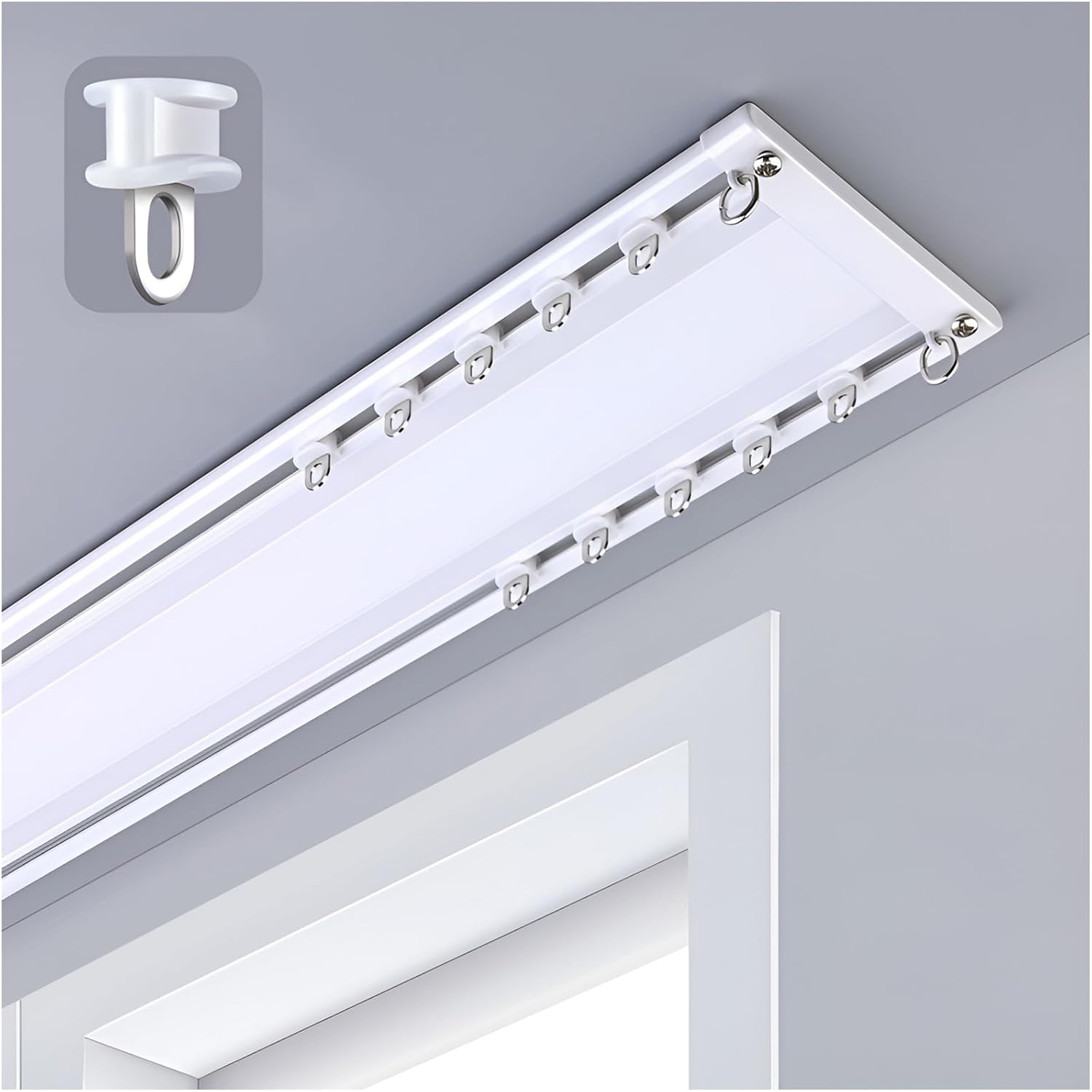 Double Row Curtain Track Silent Heavy Duty Drop Ceiling for Curtains-Room Divider,Heavy-Duty Double Track Ceiling Mount Curtain Rod - Aluminum Room Divider Rail for Living Room, Bedroom, Hos