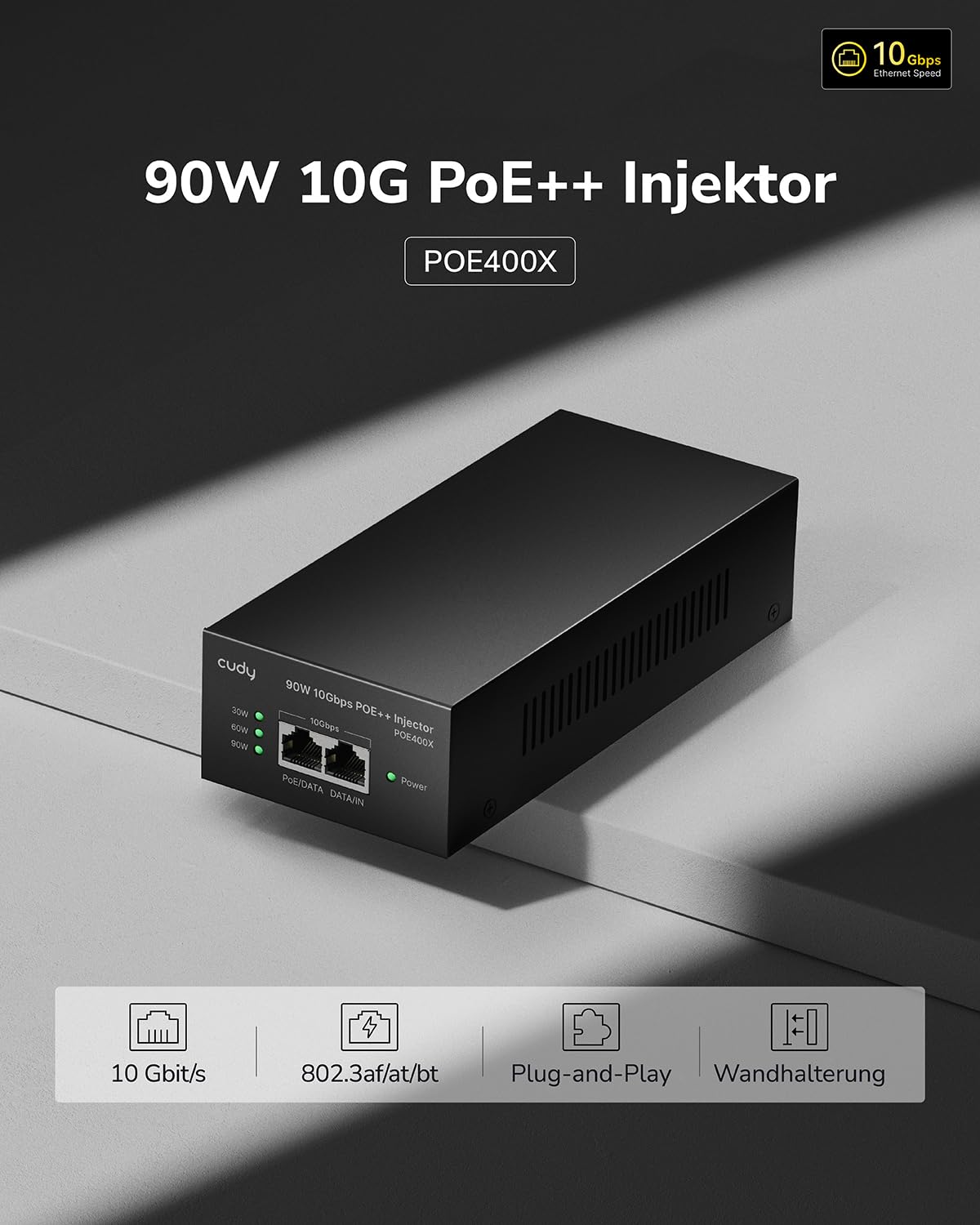 Cudy 90 W 10 Gbit/s PoE-Injektor, 802.3bt/at/af, 10GbE, POE400X
