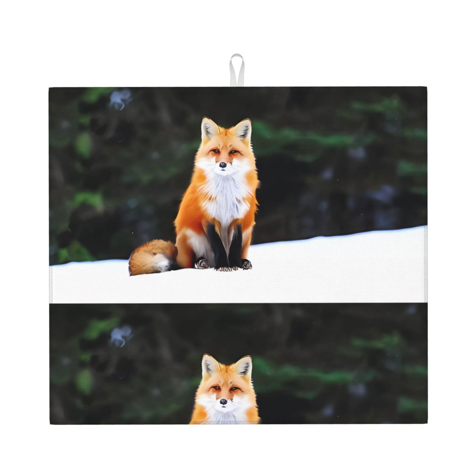 WHJSHOP Funny Fox Prints Kitchen Drying Mat - Absorbent Dish Drying Throw with Vibrant Prints, Quick-Dry Countertop Layer for Dishes & Glassware - Non-Slip