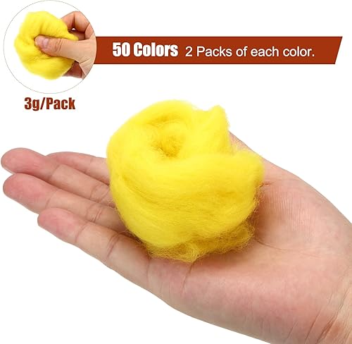 Miniatura 2 de uxcell 100 piezas de lana de fieltro de aguja, 50 colores, hilo de lana de fibra natural, aguja para fieltro de lana, suministros de hilo de