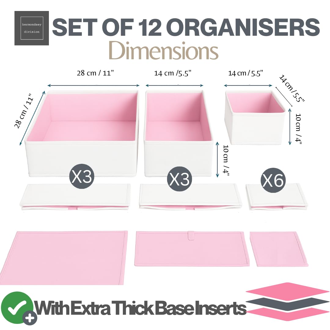 Bermondsey Division Set of 12 Drawer Organiser Pink Divider Drawer Dividers Clothes Storage Bedroom Drawers Wardrobe Organiser Storage Organizer Clothing & Wardrobe Solutions - Image 2
