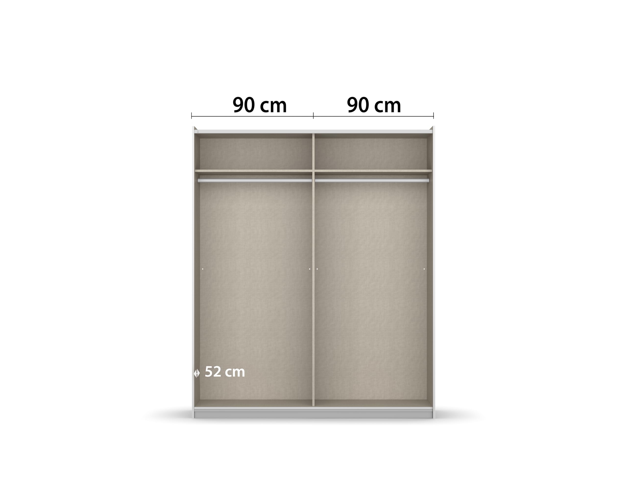 Rauch Möbel Subito Armadio a 2 Ante con 2 Ripiani e 2 aste Appendiabiti, Legno, Bianco, 181 x 197 x 61 cm