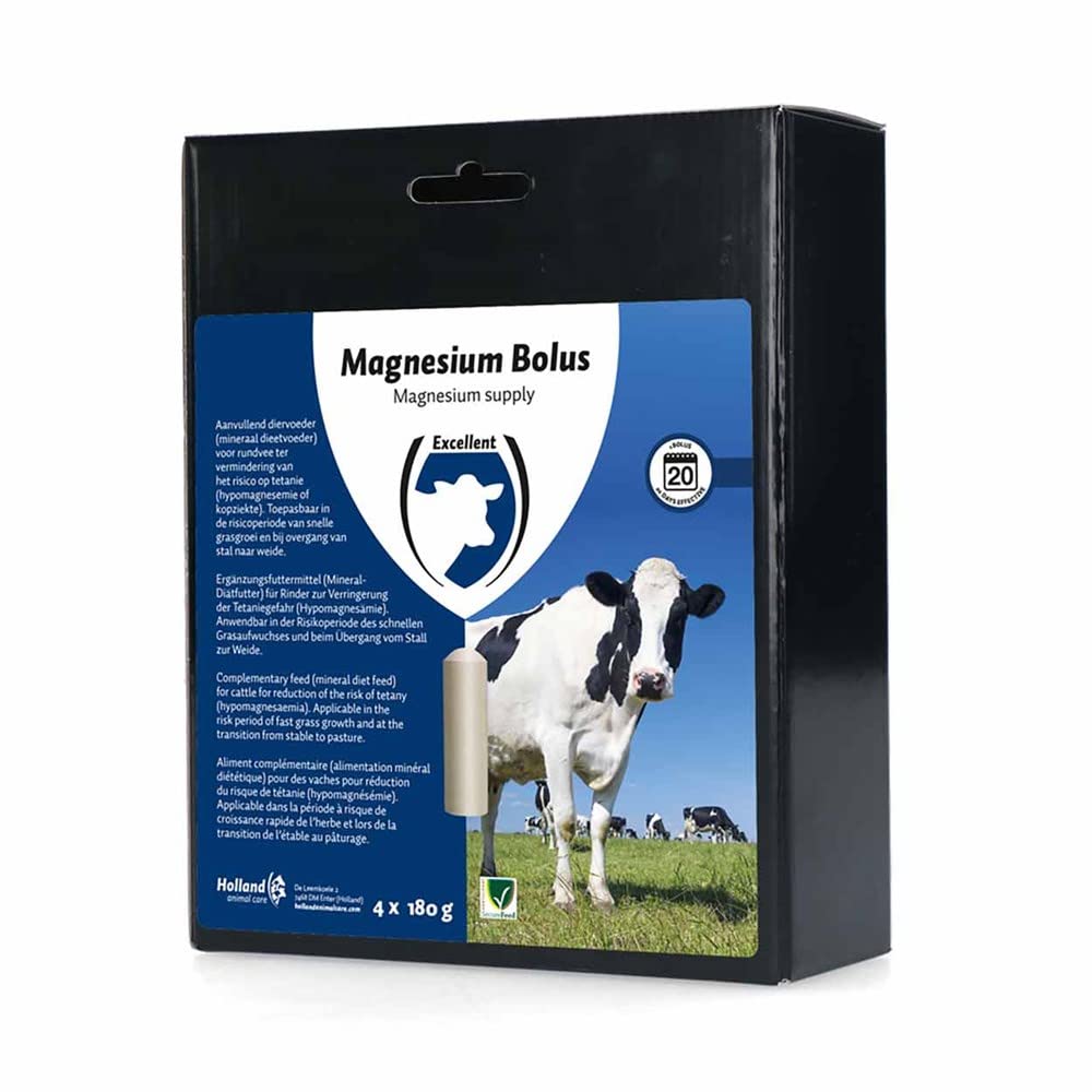 Excellent bolus de magnésium - Pour réduire le risque de tétanie (hypomagnésémie ou maladie de la tête) - Complément alimentaire - Convient pour les bovins - Magnésium - 4 x 180 g