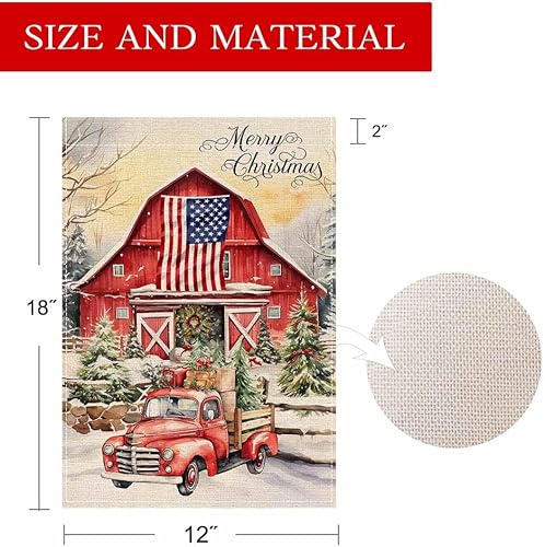 Miniatura 6 de Bandera de jardín de Feliz Navidad de 12 x 18 pulgadas, doble cara, árbol de Navidad rojo granero de Navidad, bandera estadounidense, camión,