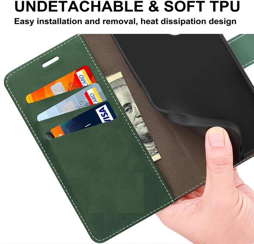 Image of ClickCase Trend Series for Motorola Moto G05 Leather Wallet Flip Case Magnetic Closure Flip Cover for Motorola Moto G05 (Olive Green)