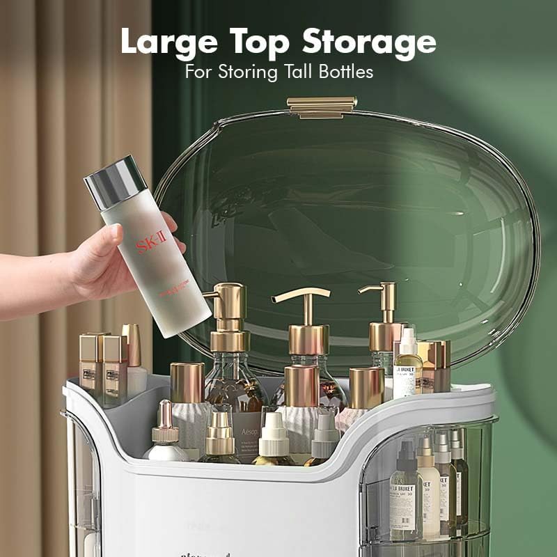 Image of mechdel Makeup Desk Organizer With Drawers, Bathroom Countertop Organizer for Cosmetics, Vanity Holder for Lipstick, Brushes, Lotions, Eyeshadow, Nail Polish and Jewelry (Makeup Storage Box-White)