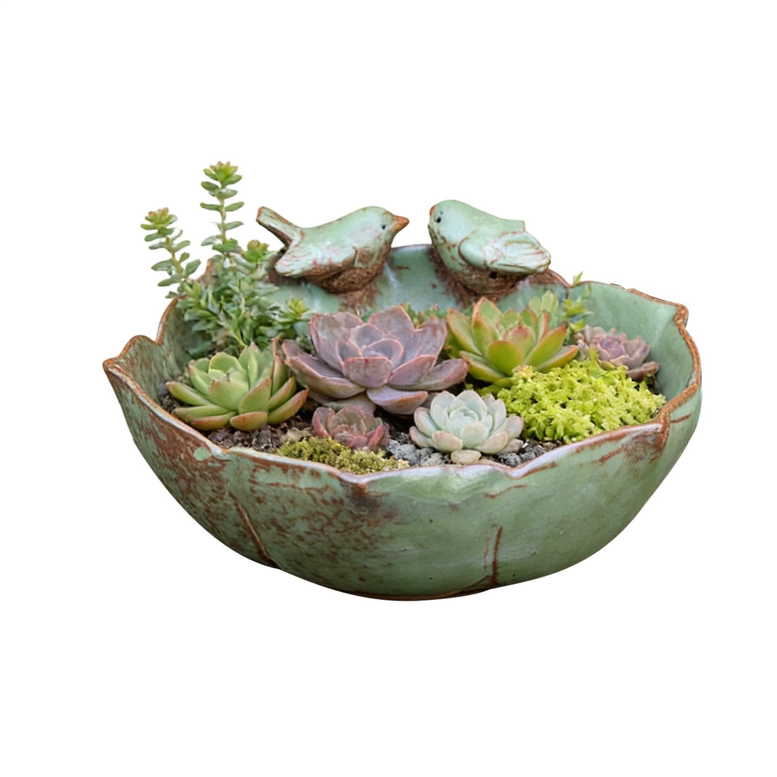 Ceramiczna kąpiel dla ptaków Duży ozdobny pojemnik na karmę | Ceramiczna Łaźnia dla Ptaków Donica Zewnętrzna Do ogrodu, na podwórko, taras, balkon, parapet, patio