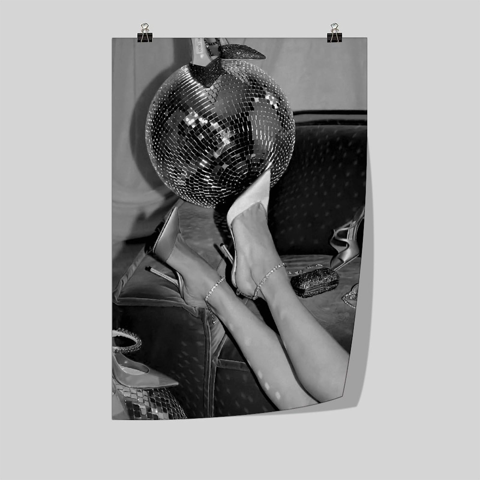 Black And White Disco Ball Poster Funky Retro Disco Posters Vintage Disco Ball Painting Trendy Party Wall Art for Modern Bar Dorm Bedroom Decor Unframe-style 24x36inch(60x90cm)