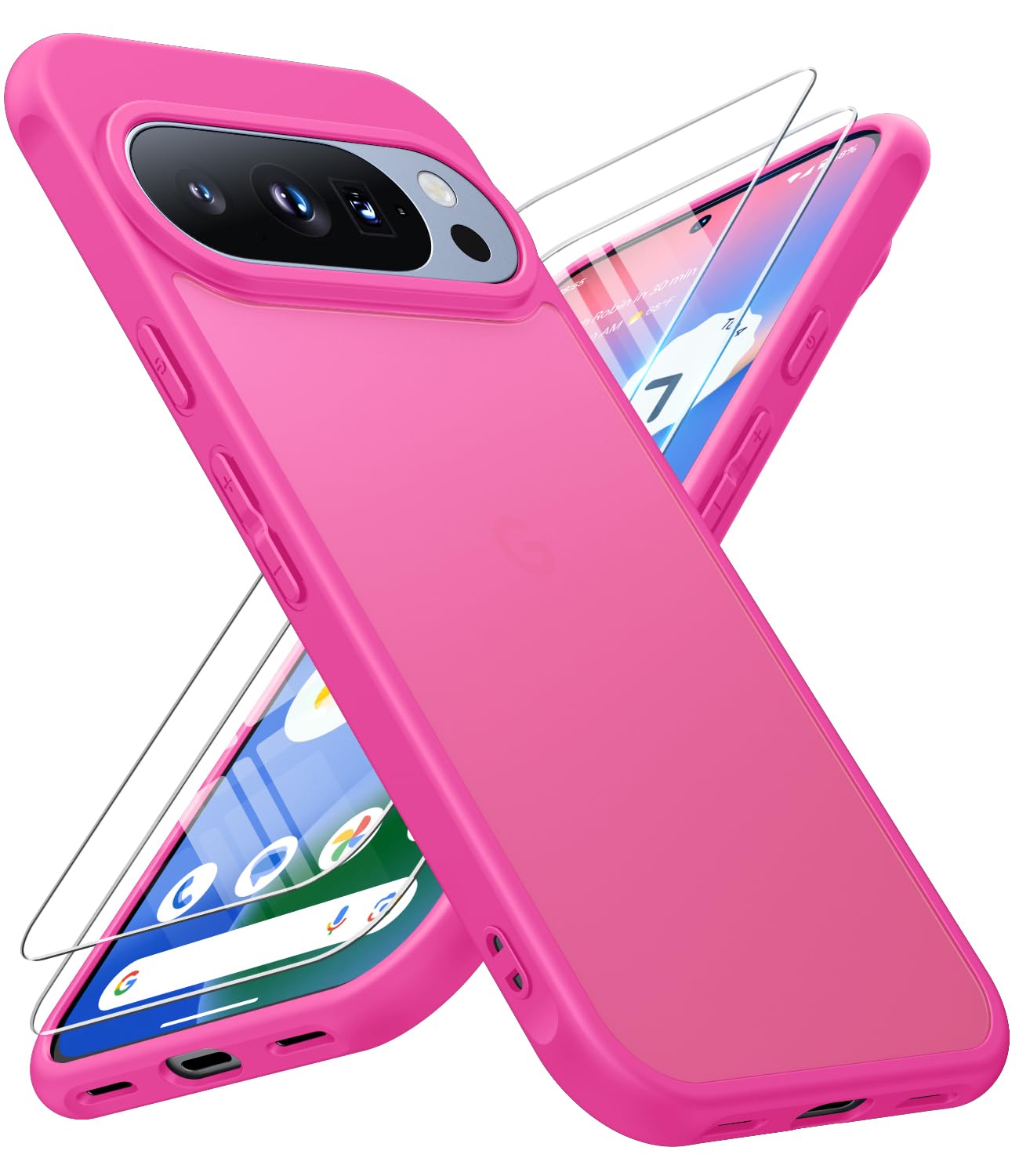 JAME for Google Pixel 10/Pixel 10 Pro Case with 2 Pack Screen Protector, Military Grade Shockproof Protective Cover for Pixel 10/10 Pro Phone Case, Slim Translucent Matte Back Cover, Hot Pink