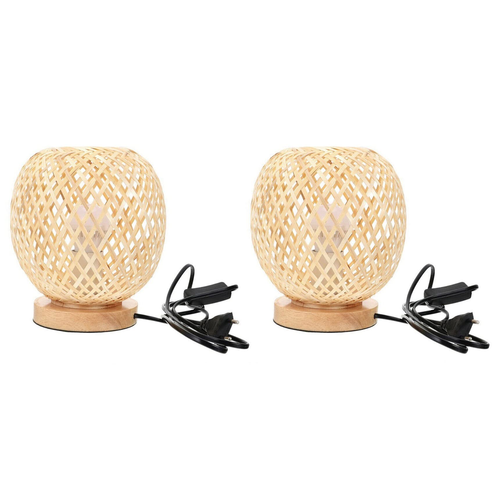 2X Lámpara de Mesa de Ratán de Bambú, Lámpara de Noche de Estilo Japonés, Lámpara de Escritorio, Decoración Diy para Dormitorio, Enchufe Europeo