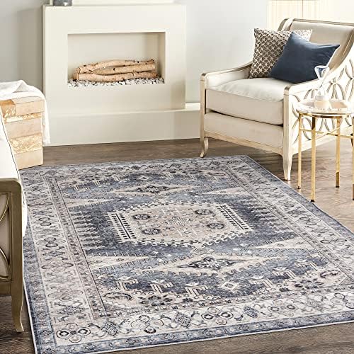 Valenrug Washable Rug 8x10 - Ultra-Thin Antique Collection Area Rug, Stain Resistant Rugs for Living Room Bedroom, Distressed Persian Boho Rug(Blue, 8'x10')