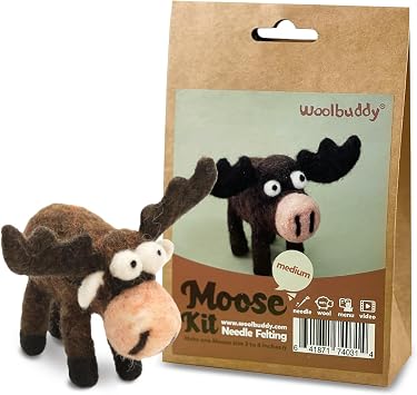 Woolbuddy Needle Felting Kit Moose for Beginner Adults, Starter Set with Wool, Felting Needles & Instructions