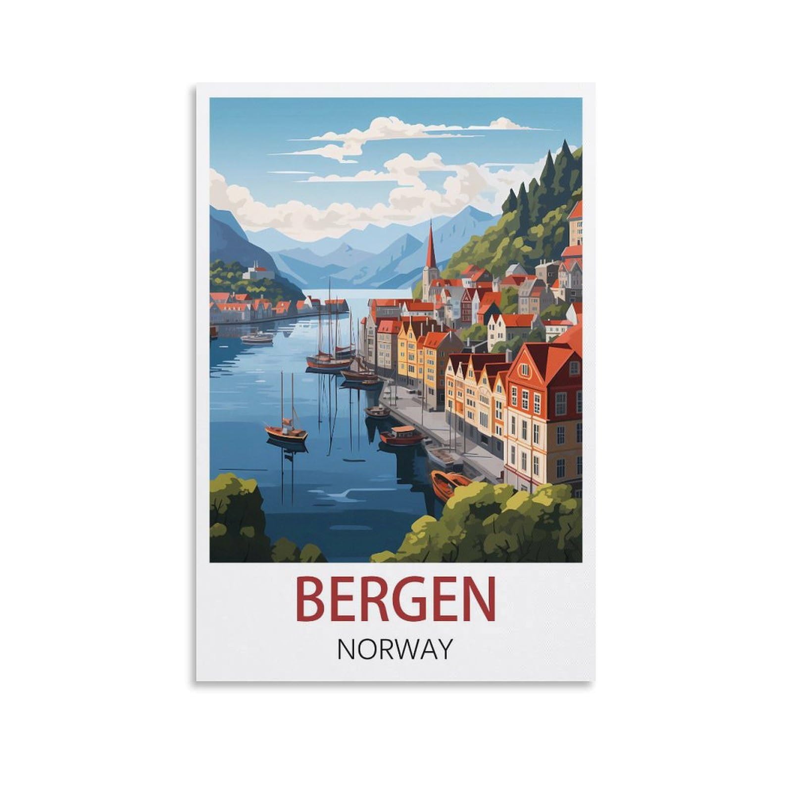 Bergen Norway Vintage Travel Posters 20x30inch(50x75cm) Canvas Art Poster And Wall Art Picture Print Modern Family Bedroom Decor Posters