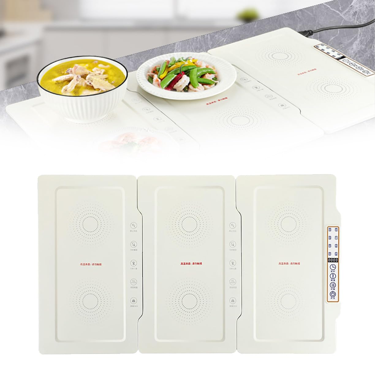 Calentador de Alimentos portátiles Plegables: Plato Caliente de Temperatura Ajustable con Temporizador, Bandeja de Calentamiento eléctrico compacta para Buffet, Mesa, Cocina y Fiestas